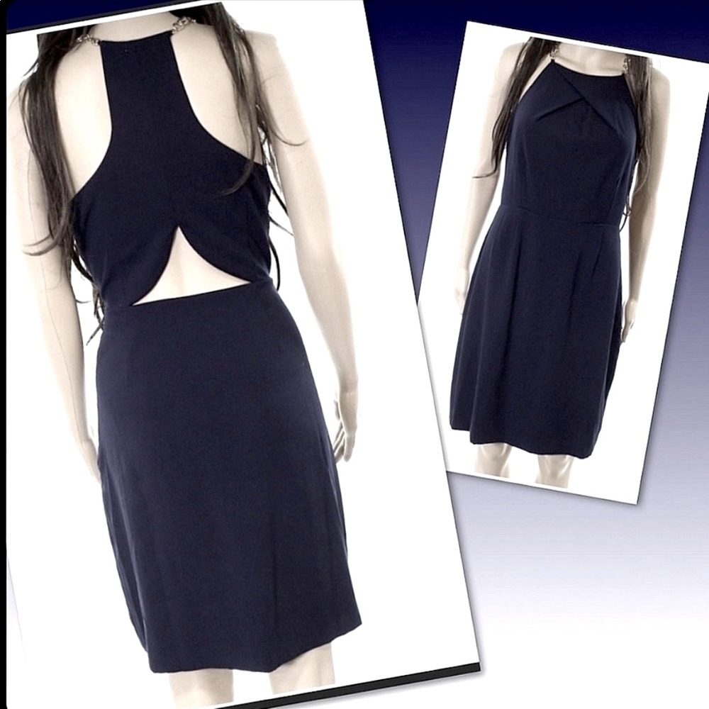 Black Cutout Back Gold Chain Halter Dress